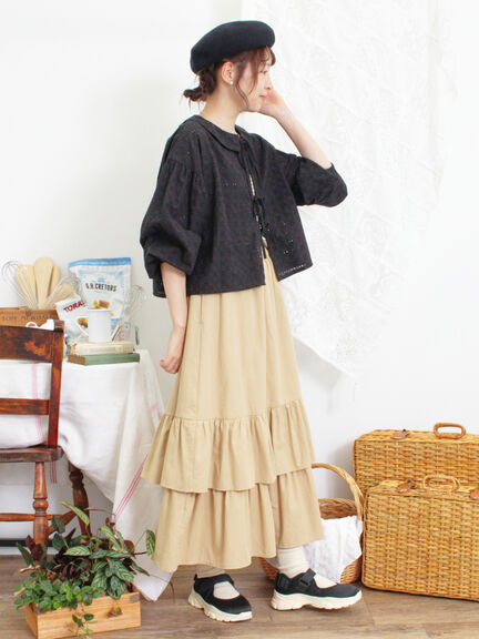 柄アソート裾重ねスカート（ベージュ/オレンジ）｜Samansa Mos2（サマンサ モスモス）通販