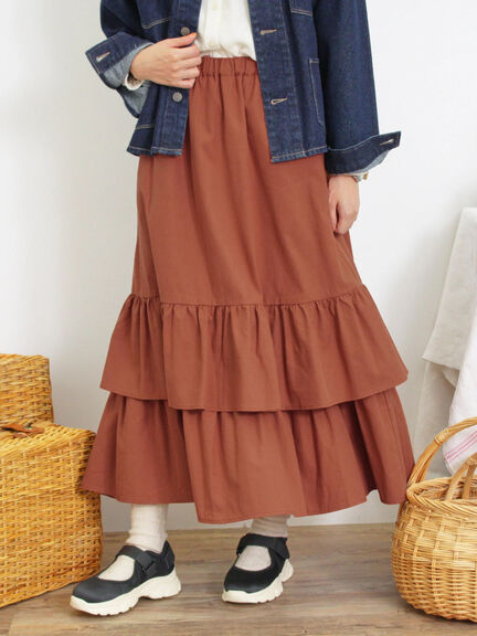 柄アソート裾重ねスカート（ベージュ/オレンジ）｜Samansa Mos2（サマンサ モスモス）通販