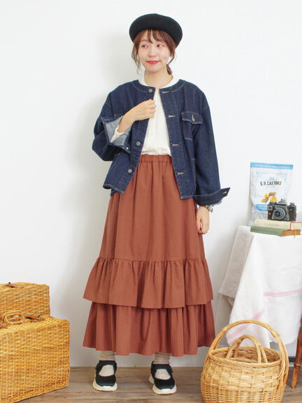 柄アソート裾重ねスカート（ベージュ/オレンジ）｜Samansa Mos2（サマンサ モスモス）通販