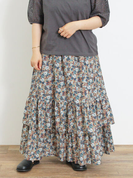 柄アソート裾重ねスカート（ベージュ/オレンジ）｜Samansa Mos2（サマンサ モスモス）通販