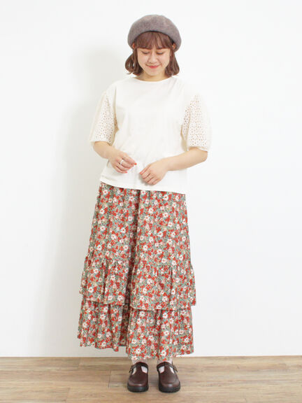 柄アソート裾重ねスカート（ベージュ/オレンジ）｜Samansa Mos2（サマンサ モスモス）通販