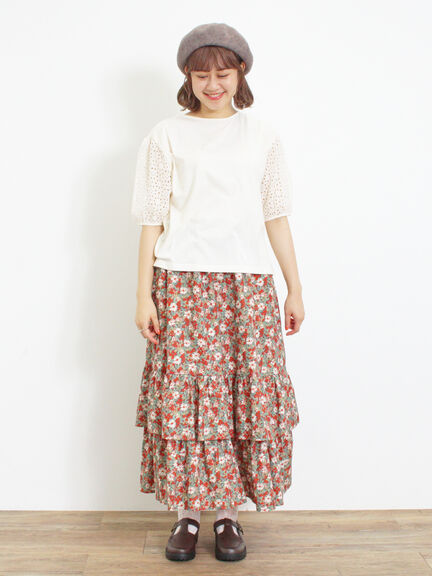 柄アソート裾重ねスカート（ベージュ/オレンジ）｜Samansa Mos2（サマンサ モスモス）通販