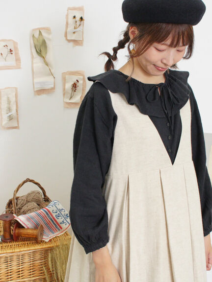 【Slow linen】柄アソートフリルブラウス（マスタード）｜Samansa Mos2（サマンサ モスモス）通販