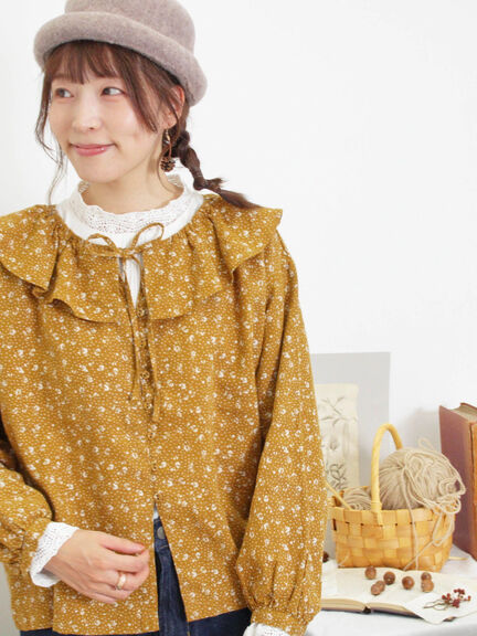 【Slow linen】柄アソートフリルブラウス（マスタード）｜Samansa Mos2（サマンサ モスモス）通販