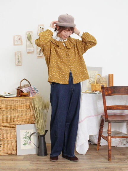 【Slow linen】柄アソートフリルブラウス（マスタード）｜Samansa Mos2（サマンサ モスモス）通販