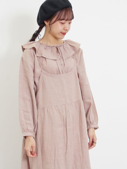 【Slow linen】柄アソートフリルブラウス（マスタード）｜Samansa Mos2（サマンサ モスモス）通販