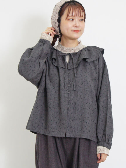 【Slow linen】柄アソートフリルブラウス（マスタード）｜Samansa Mos2（サマンサ モスモス）通販