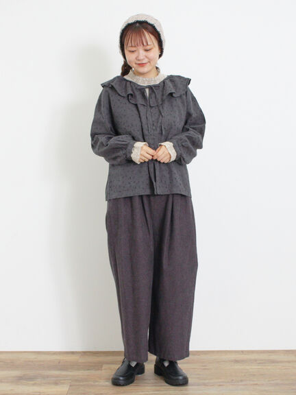 【Slow linen】柄アソートフリルブラウス（マスタード）｜Samansa Mos2（サマンサ モスモス）通販