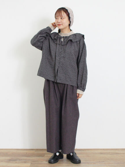 【Slow linen】柄アソートフリルブラウス（マスタード）｜Samansa Mos2（サマンサ モスモス）通販