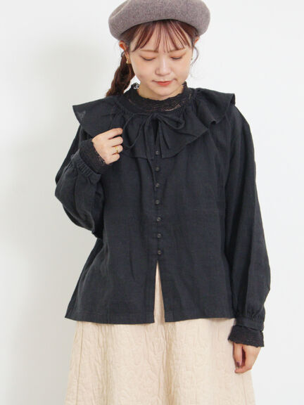 【Slow linen】柄アソートフリルブラウス（マスタード）｜Samansa Mos2（サマンサ モスモス）通販