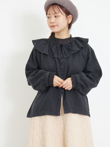 【Slow linen】柄アソートフリルブラウス（マスタード）｜Samansa Mos2（サマンサ モスモス）通販