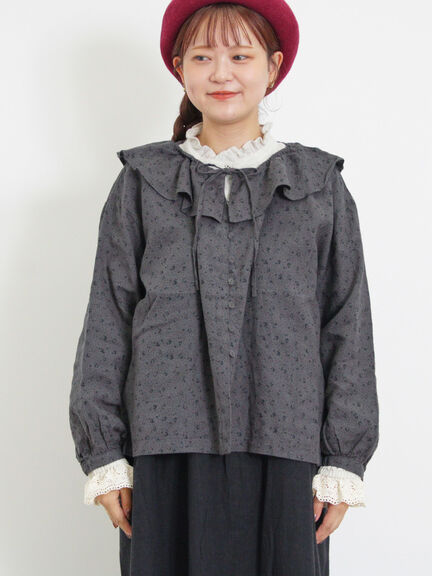 【Slow linen】柄アソートフリルブラウス（マスタード）｜Samansa Mos2（サマンサ モスモス）通販