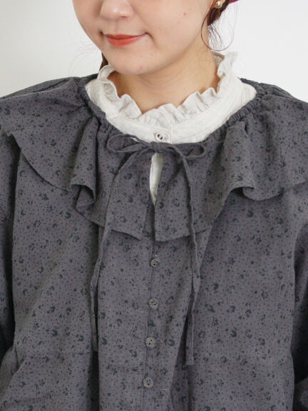 【Slow linen】柄アソートフリルブラウス（マスタード）｜Samansa Mos2（サマンサ モスモス）通販