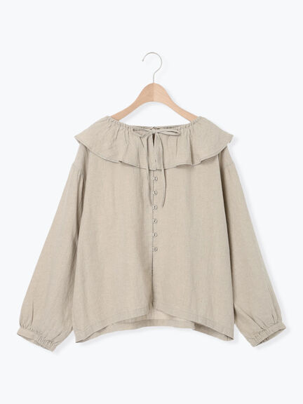 【Slow linen】柄アソートフリルブラウス（マスタード）｜Samansa Mos2（サマンサ モスモス）通販