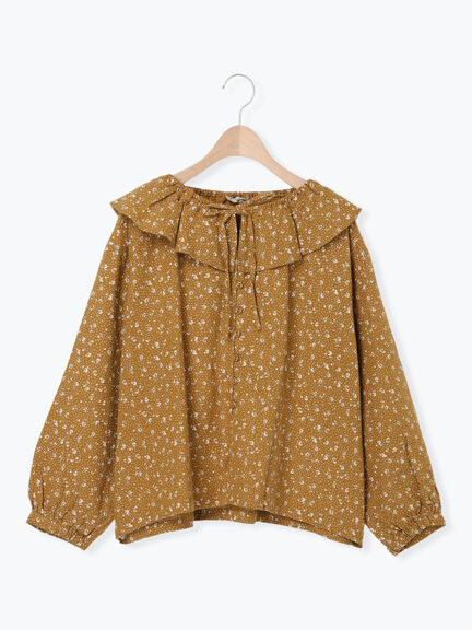 【Slow linen】柄アソートフリルブラウス（マスタード）｜Samansa Mos2（サマンサ モスモス）通販