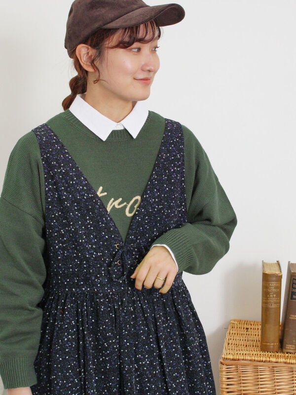 セール】 ロゴ刺繍ニット(チャコールグレー/マスタード セール】 ロゴ刺繍ニット(チャコールグレー/マスタード
