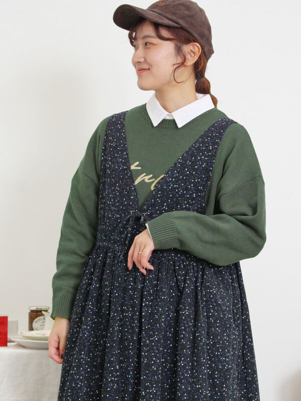 セール】 ロゴ刺繍ニット（チャコールグレー/マスタード