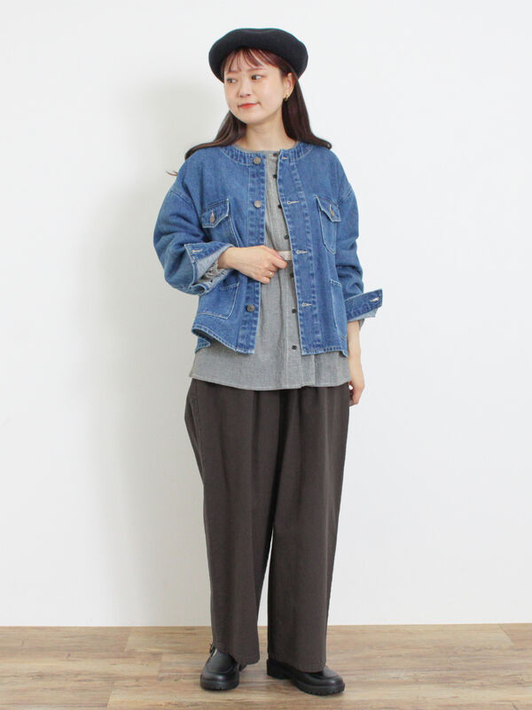 セール】 切替レースブラウス（オフホワイト/チャコールグレー/キナリ  