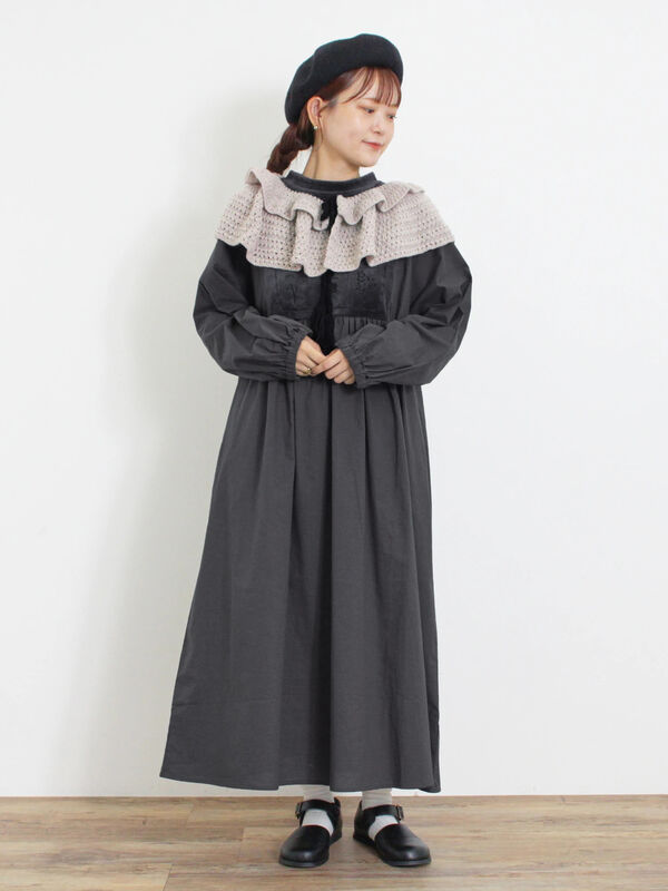 セール】 【Sサイズ】ベロア植物図鑑柄刺繍ワンピース  