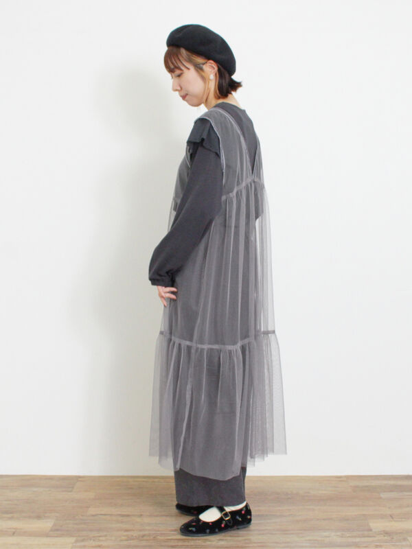 セール】 チュール前後2WAYワンピース（グレー/ブラック/キナリ