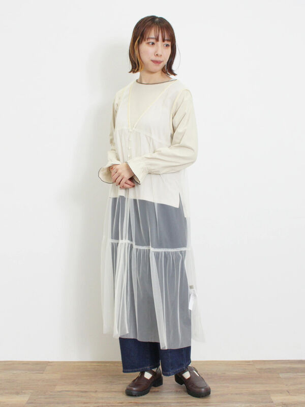 セール】 チュール前後2WAYワンピース（グレー/ブラック/キナリ
