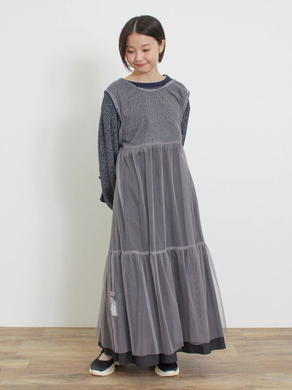 セール】 チュール前後2WAYワンピース（グレー/ブラック/キナリ