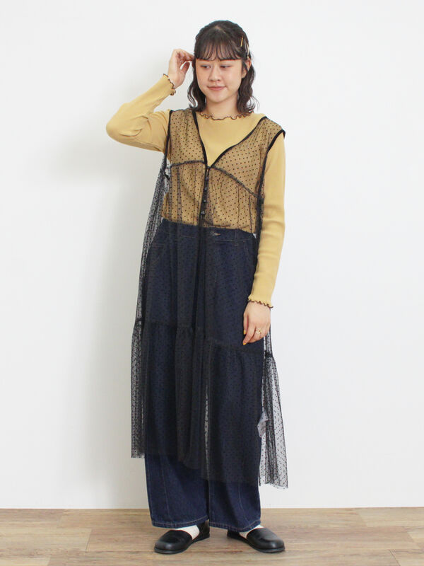 セール】 チュール前後2WAYワンピース（グレー/ブラック/キナリ