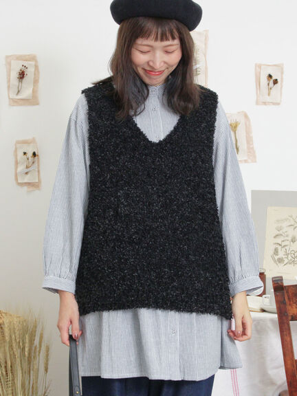 ファンシーヤーンVネックベスト（ベージュ/キナリ）｜Samansa Mos2（サマンサ モスモス）通販