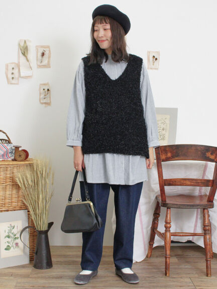 ファンシーヤーンVネックベスト（ベージュ/キナリ）｜Samansa Mos2（サマンサ モスモス）通販