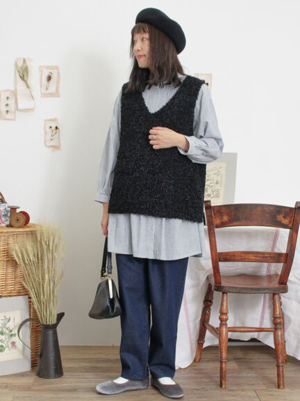 ファンシーヤーンVネックベスト（ベージュ/キナリ）｜Samansa Mos2（サマンサ モスモス）通販