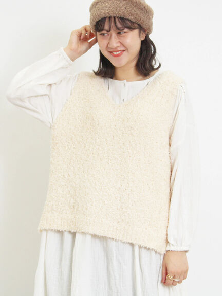 ファンシーヤーンVネックベスト（ベージュ/キナリ）｜Samansa Mos2（サマンサ モスモス）通販