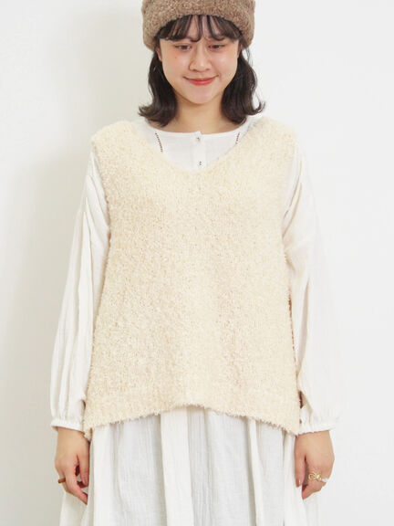 ファンシーヤーンVネックベスト（ベージュ/キナリ）｜Samansa Mos2（サマンサ モスモス）通販