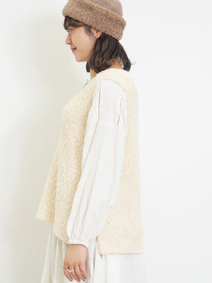 ファンシーヤーンVネックベスト（ベージュ/キナリ）｜Samansa Mos2（サマンサ モスモス）通販