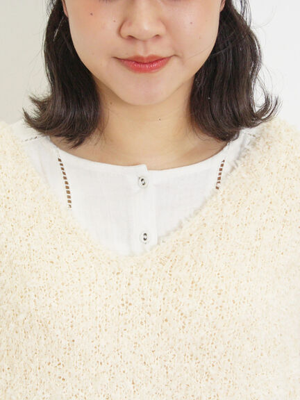 ファンシーヤーンVネックベスト（ベージュ/キナリ）｜Samansa Mos2（サマンサ モスモス）通販