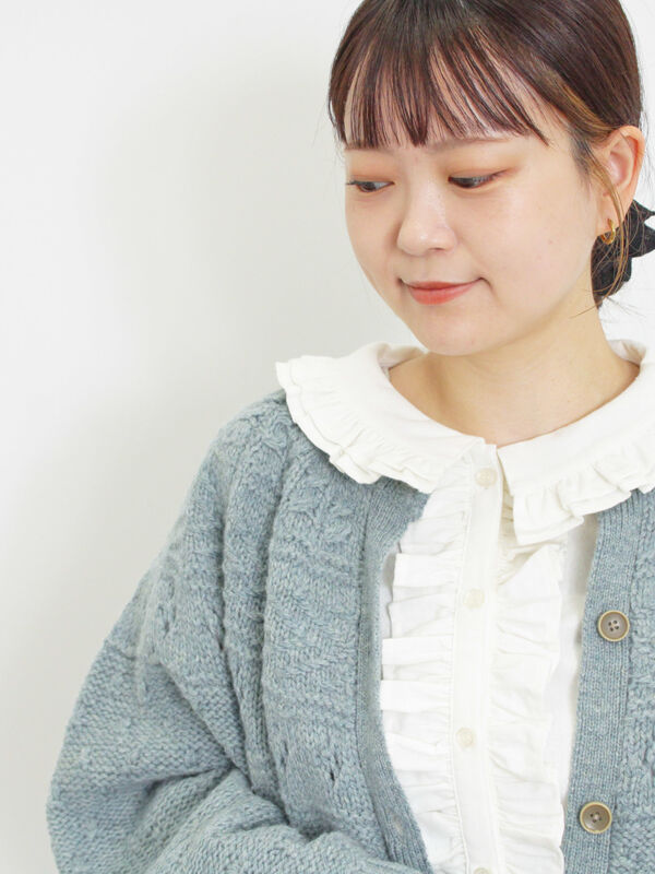 セール】 【Fluffy Wool Blend】求心柄切替カーディガン（モカ