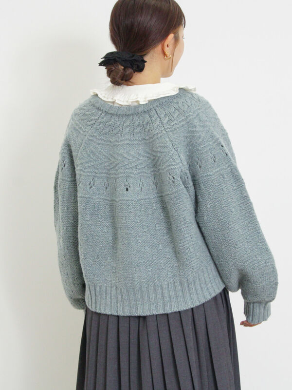 セール】 【Fluffy Wool Blend】求心柄切替カーディガン（モカ