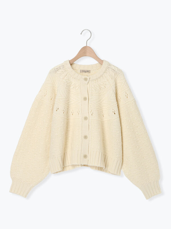 セール】 【Fluffy Wool Blend】求心柄切替カーディガン（モカ