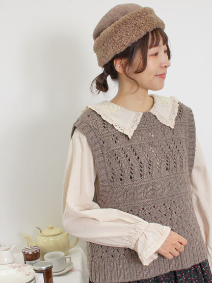 【Fluffy Wool Blend】前後着柄編みベスト（モカ/サックスブルー/キナリ）｜Samansa Mos2（サマンサ モスモス）通販