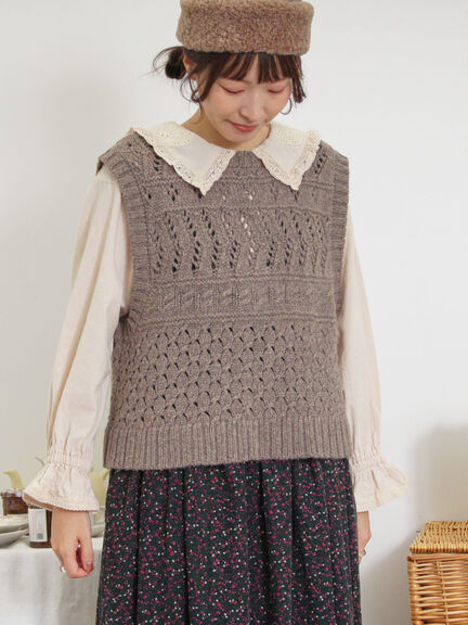 【Fluffy Wool Blend】前後着柄編みベスト（モカ/サックスブルー/キナリ）｜Samansa Mos2（サマンサ モスモス）通販