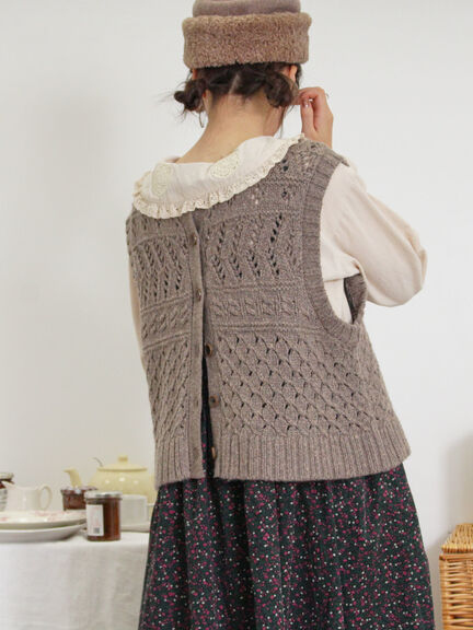 【Fluffy Wool Blend】前後着柄編みベスト（モカ/サックスブルー/キナリ）｜Samansa Mos2（サマンサ モスモス）通販