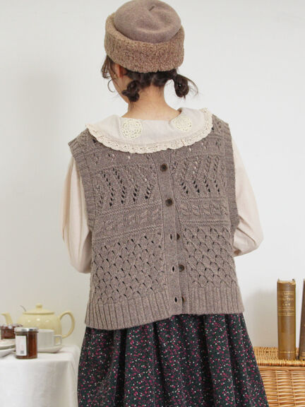 【Fluffy Wool Blend】前後着柄編みベスト（モカ/サックスブルー/キナリ）｜Samansa Mos2（サマンサ モスモス）通販
