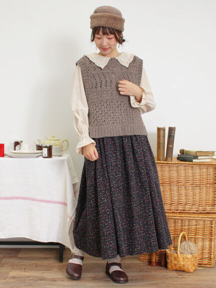 【Fluffy Wool Blend】前後着柄編みベスト（モカ/サックスブルー/キナリ）｜Samansa Mos2（サマンサ モスモス）通販