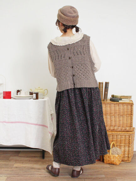 【Fluffy Wool Blend】前後着柄編みベスト（モカ/サックスブルー/キナリ）｜Samansa Mos2（サマンサ モスモス）通販
