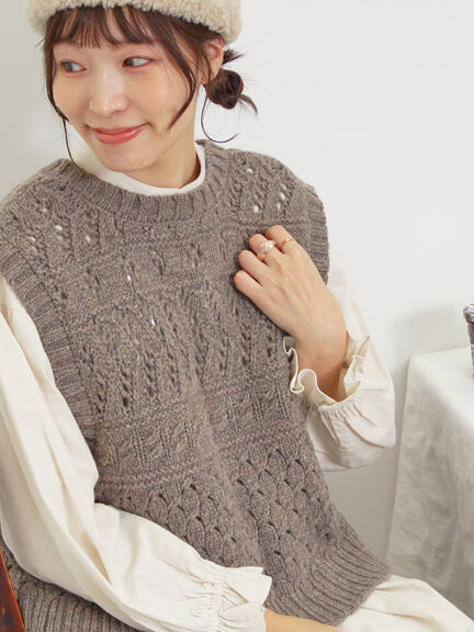 【Fluffy Wool Blend】前後着柄編みベスト（モカ/サックスブルー/キナリ）｜Samansa Mos2（サマンサ モスモス）通販