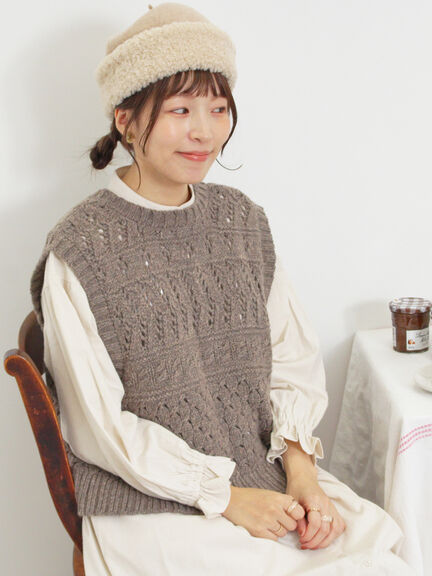 【Fluffy Wool Blend】前後着柄編みベスト（モカ/サックスブルー/キナリ）｜Samansa Mos2（サマンサ モスモス）通販