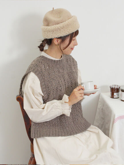 【Fluffy Wool Blend】前後着柄編みベスト（モカ/サックスブルー/キナリ）｜Samansa Mos2（サマンサ モスモス）通販