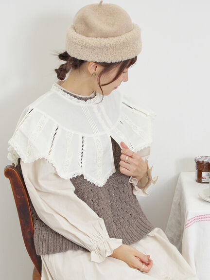 【Fluffy Wool Blend】前後着柄編みベスト（モカ/サックスブルー/キナリ）｜Samansa Mos2（サマンサ モスモス）通販