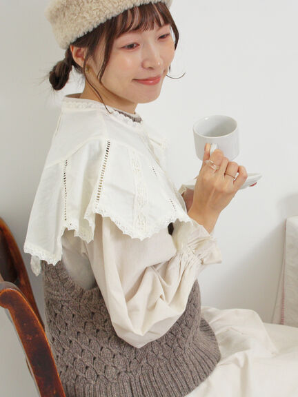 【Fluffy Wool Blend】前後着柄編みベスト（モカ/サックスブルー/キナリ）｜Samansa Mos2（サマンサ モスモス）通販