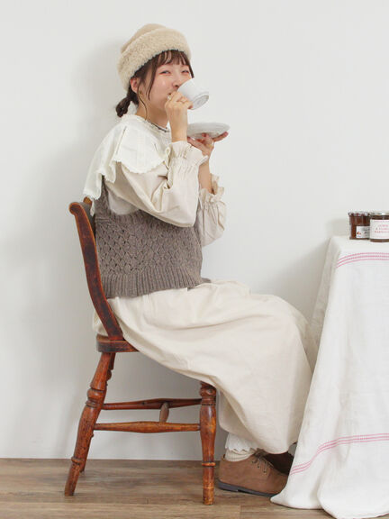 【Fluffy Wool Blend】前後着柄編みベスト（モカ/サックスブルー/キナリ）｜Samansa Mos2（サマンサ モスモス）通販