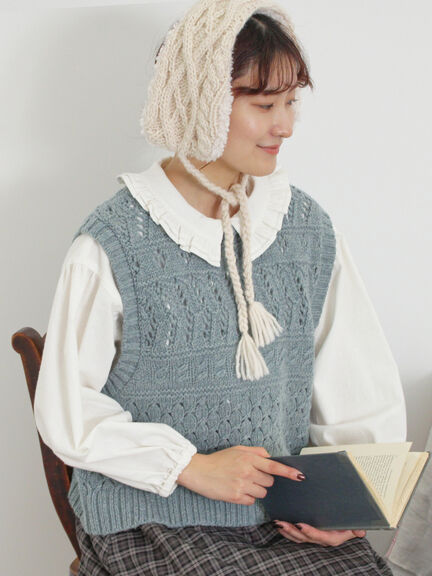 【Fluffy Wool Blend】前後着柄編みベスト（モカ/サックスブルー/キナリ）｜Samansa Mos2（サマンサ モスモス）通販